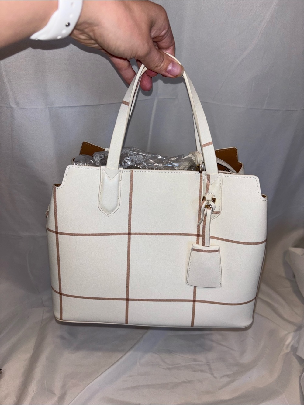 NEW White & Beige Plaid Target Bag